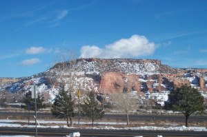 Snow-speckled mesa