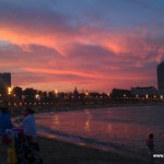 Sunset on the beach at Barceloneta